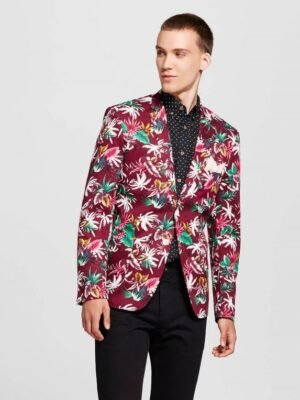 Rich Style Colorful Flowers Design Maroon Celebrity Coat