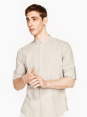 Men's Fitted Style Full Sleeves Light Beige Shirt For Fashion